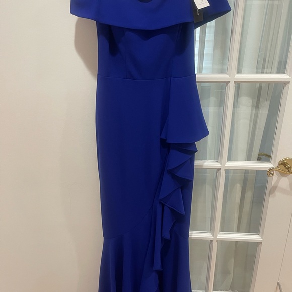 Betsy & Adam Royal Blue Ruffled Prom Dress - Picture 1 of 2